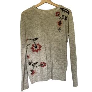Veromoda gray alpaca nylon crewneck sweater women's size medium gray flowers